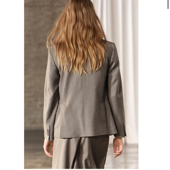Zara Taupe Gray Double Breasted Wool Blazer Coat ZW Collection NWT - Picture 11 of 16